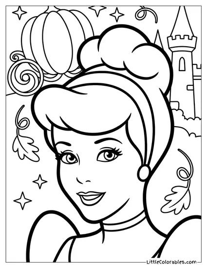 Cinderella Smiling Close-Up Portrait Coloring Page