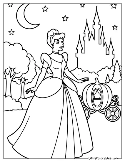 Cinderella Standing in the Moonlight Coloring Page