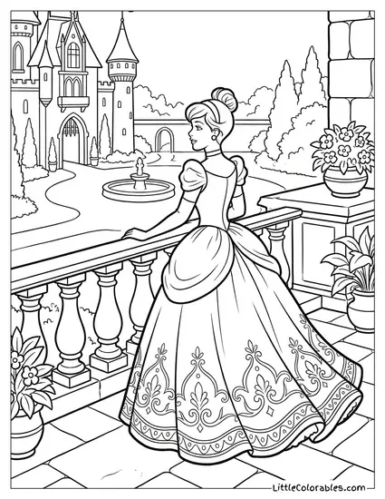 Cinderella Standing on the Balcony Coloring Page