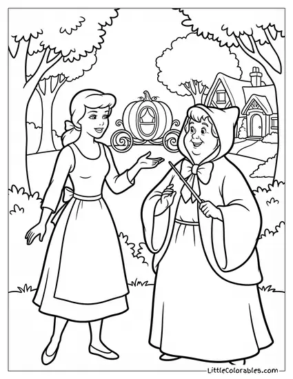 Cinderella Talking to the Fairy Godmother Coloring Page