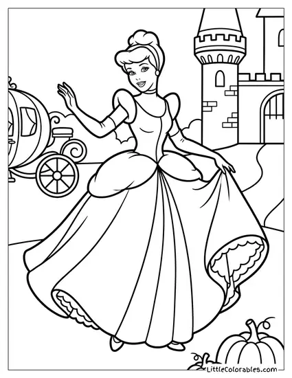 Cinderella Twirling in Her Ballgown Coloring Page