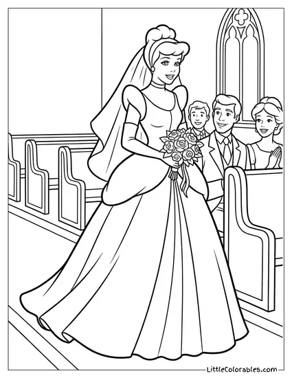 Cinderella Walking Down the Aisle Coloring Page