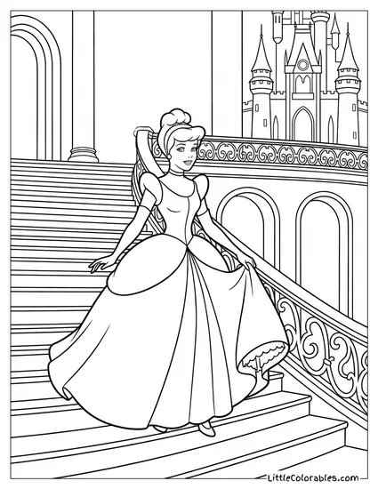 Cinderella Walking Up the Palace Stairs Coloring Page