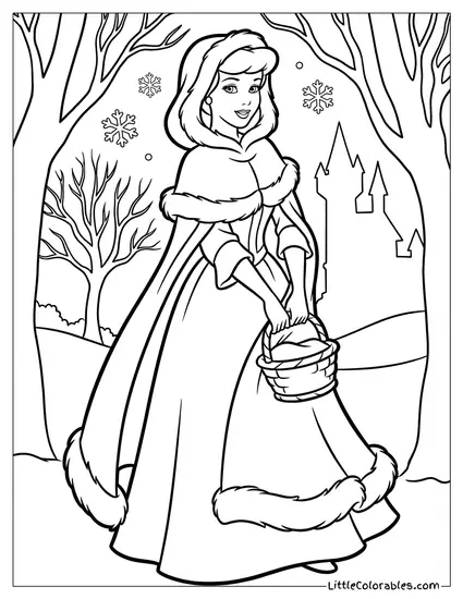 Cinderella Wearing a Winter Cloak Coloring Page