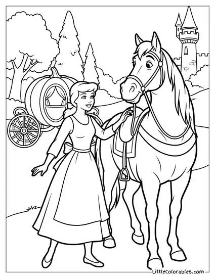 Cinderella with the Major the Horse Coloring Page