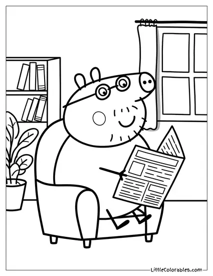 Daddy Pig Reading the Newspaper Coloring Page