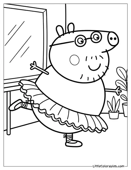 Daddy Pig Trying to do Ballet in a Tutu Coloring Page