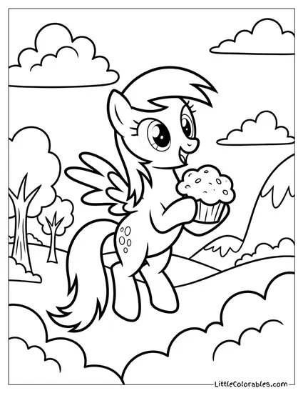 Derpy Hooves Hovering Mid-Air with Her Classic Wall-Eyed Expression My Little Pony Coloring Page