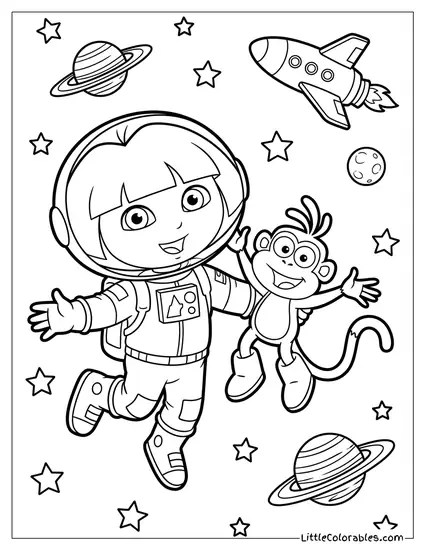 Dora the Explorer Exploring Space Coloring Page