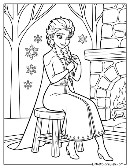 Elsa Braiding Her Hair Coloring Page