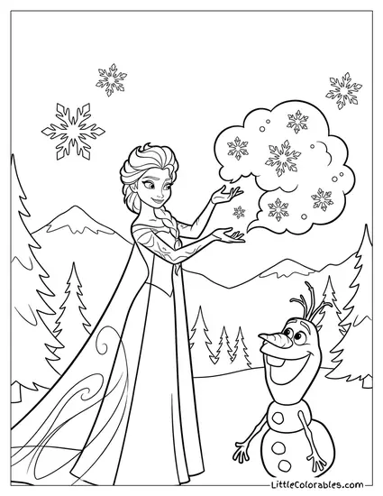 Elsa Creating a Permafrost Cloud for Olaf Coloring Page