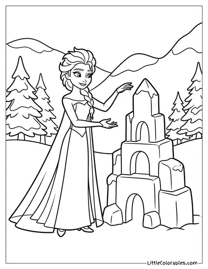Elsa Creating an Ice Castle Coloring Page