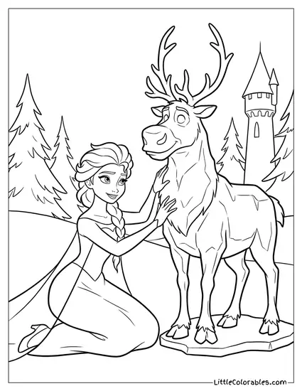 Elsa Creating Ice Sculptures Coloring Page