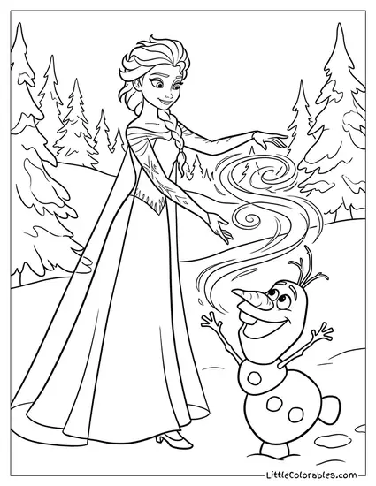 Elsa Creating Olaf with Magic Coloring Page