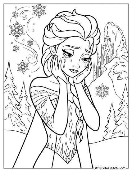 Elsa Crying Frozen Tears Coloring Page