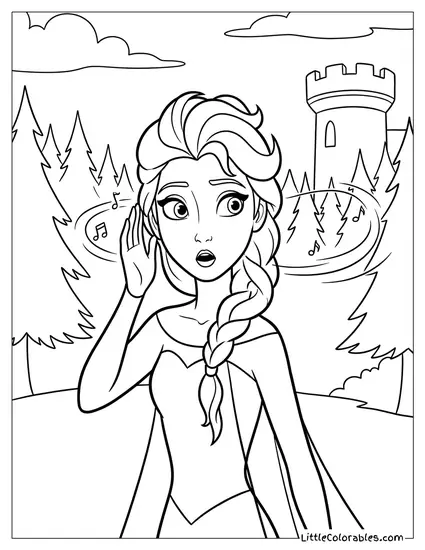 Elsa Hearing the Voice Calling Her Coloring Page