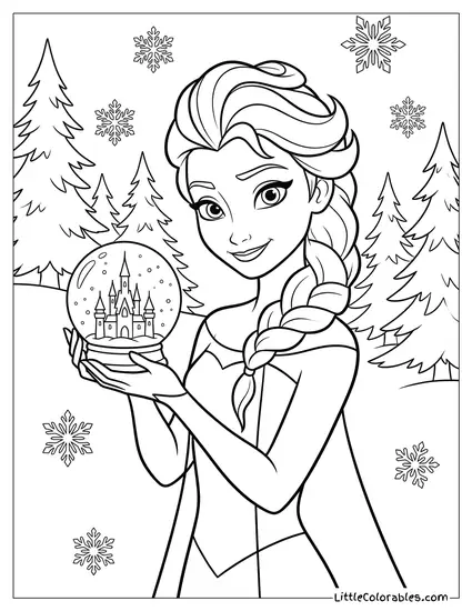 Elsa Holding a Snow Globe Coloring Page