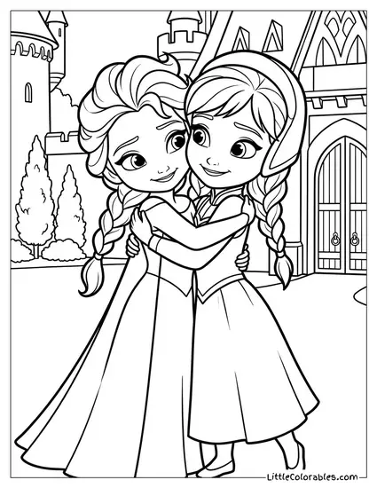 Elsa Hugging Anna Tightly Coloring Page