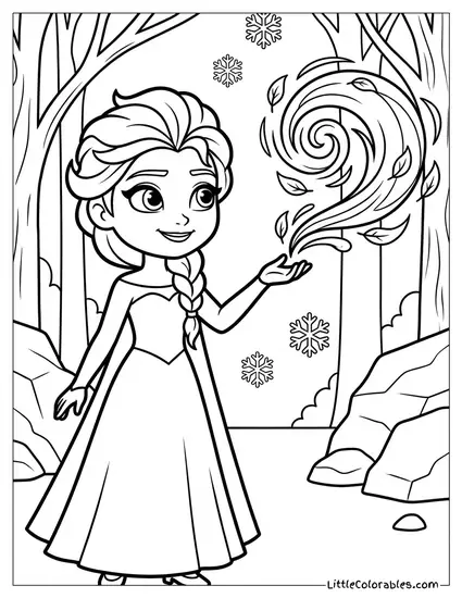 Elsa Interacting with the Wind Spirit Gale Coloring Page