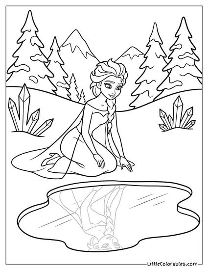 Elsa Looking at Her Reflection in the Ice Coloring Page