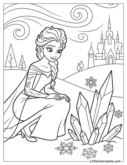 Elsa Looking at the Ice Crystals Coloring Page