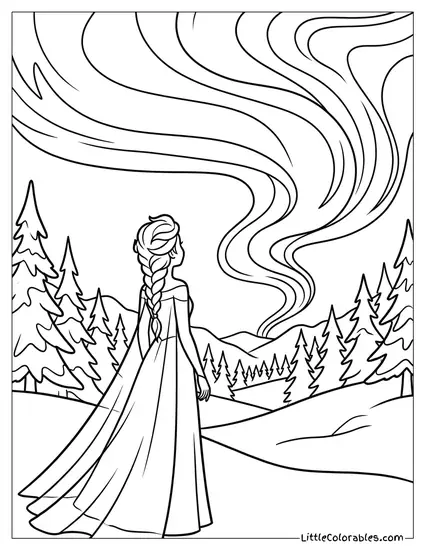 Elsa Looking at the Northern Lights Coloring Page