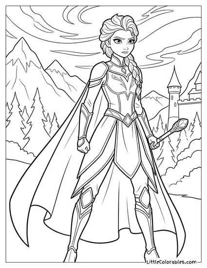Elsa Looking Determined Ready for Battle Coloring Page