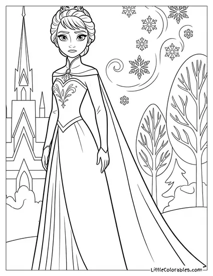 Elsa Looking Regal and Serious Coloring Page