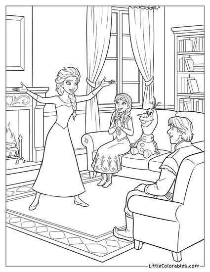 Elsa Playing Charades with the Family Coloring Page
