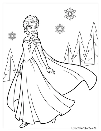 Elsa Posing with Her Cape Blowing Coloring Page