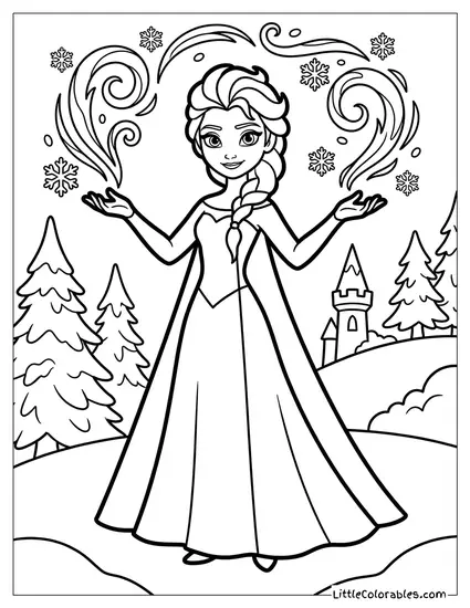 Elsa Practicing Her Magic Control Coloring Page