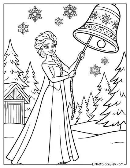 Elsa Ringing the Yule Bell Coloring Page