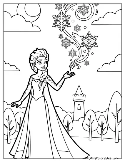 Elsa Sending an Ice Message into the Sky Coloring Page