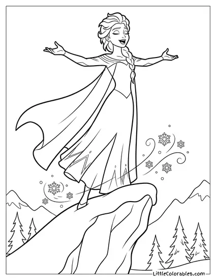 Elsa Singing Let It Go on the Mountain Coloring Page