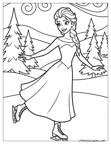 Elsa Skating on the Ice Coloring Page