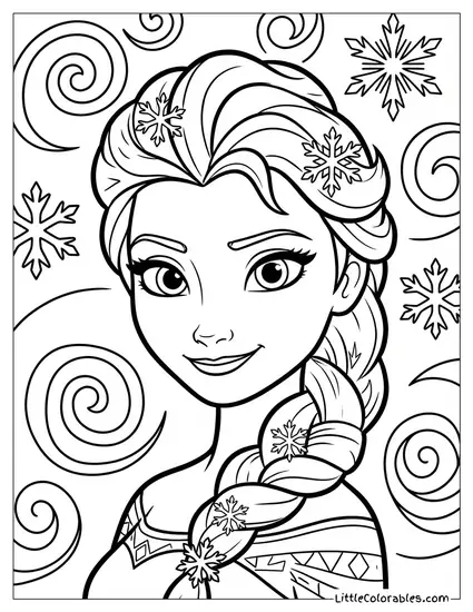 Elsa Smiling at the Camera Close-Up Coloring Page