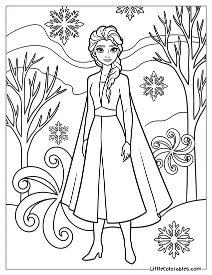 Elsa Standing in a Blizzard Coloring Page