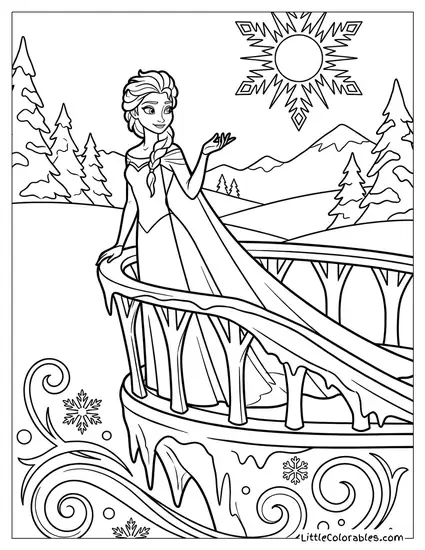Elsa Standing on an Ice Balcony Coloring Page