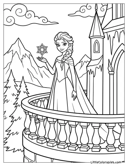 Elsa Standing on the North Mountain Balcony Coloring Page