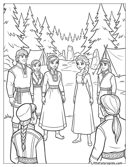 Elsa Standing with the Northuldra People Coloring Page