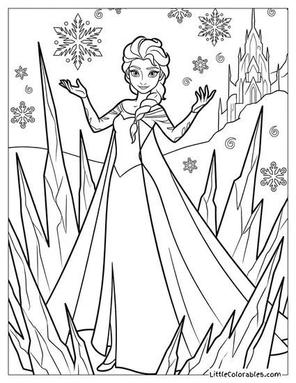 Elsa Surrounded by Ice Spikes Coloring Page