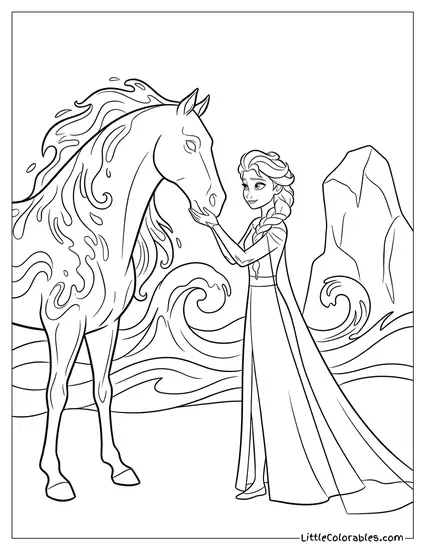 Elsa Taming the Water Spirit Horse Nokk Coloring Page