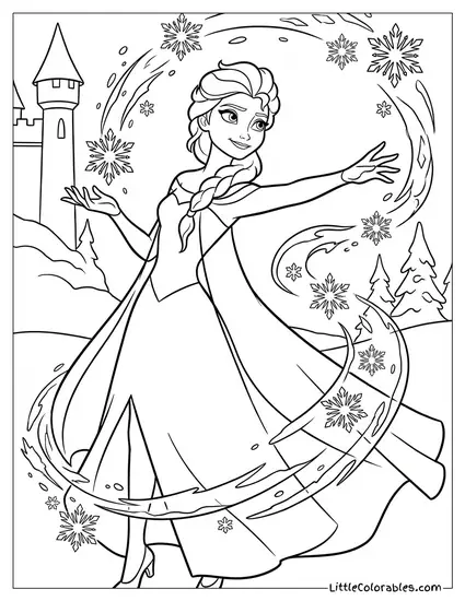 Elsa Unleashing Her Ice Powers Coloring Page