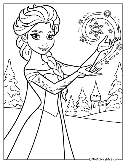 Elsa Using Her Ice Magic Coloring Page