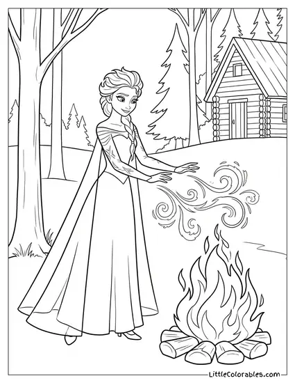 Elsa Using Magic to Put Out Fire Coloring Page