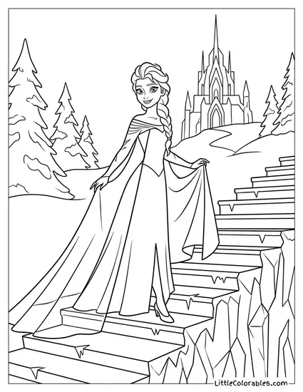 Elsa Walking Up the Ice Stairs Coloring Page
