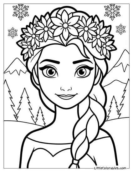 Elsa Wearing a Flower Crown Coloring Page