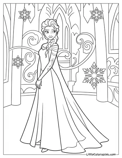 Elsa Wearing Her Blue Ice Queen Dress Coloring Page