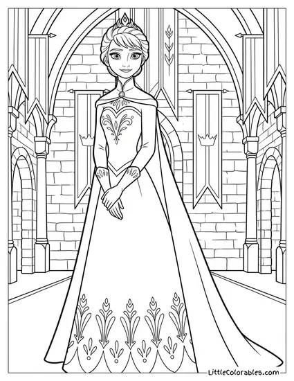 Elsa Wearing Her Coronation Dress and Gloves Coloring Page