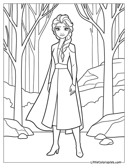 Elsa Wearing Her Frozen 2 Travel Outfit Coloring Page